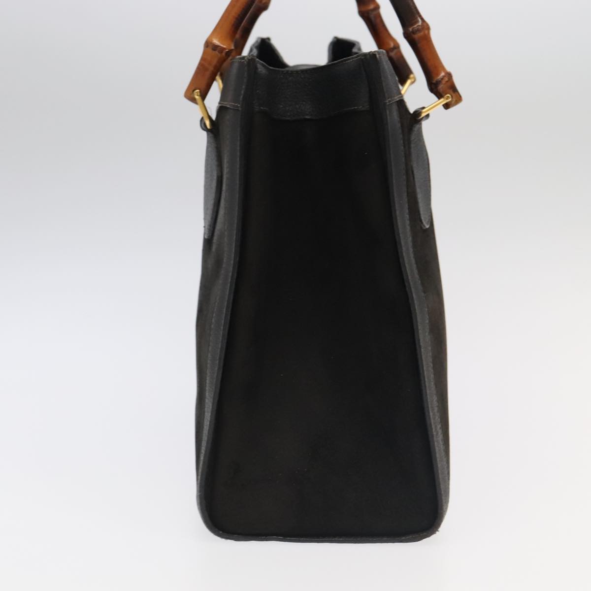 GUCCI Bamboo Hand Bag Suede Leather Black Gold 002 1095 0260 am7190