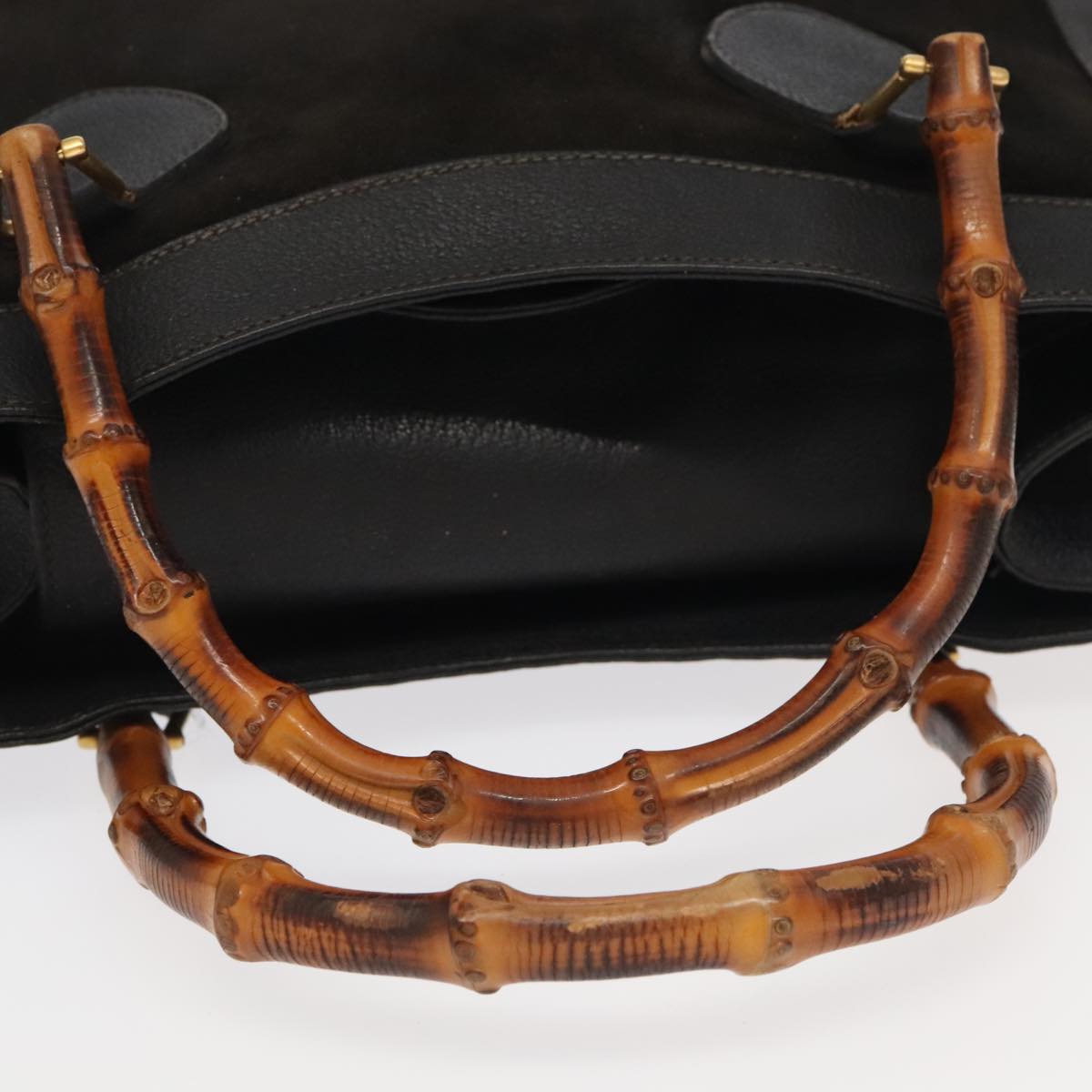 GUCCI Bamboo Hand Bag Suede Leather Black Gold 002 1095 0260 am7190