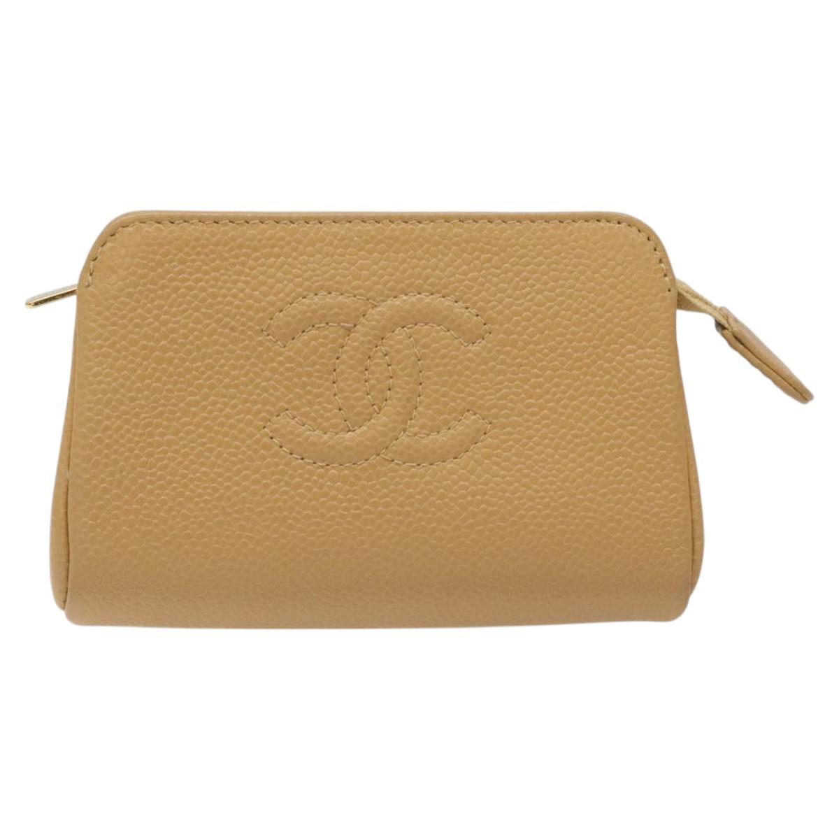 CHANEL COCO Mark Pouch Caviar Skin Beige Gold CC am7634