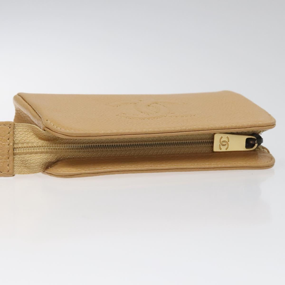 CHANEL COCO Mark Pouch Caviar Skin Beige Gold CC am7634