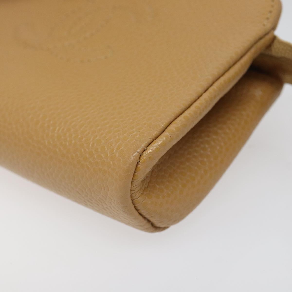 CHANEL COCO Mark Pouch Caviar Skin Beige Gold CC am7634