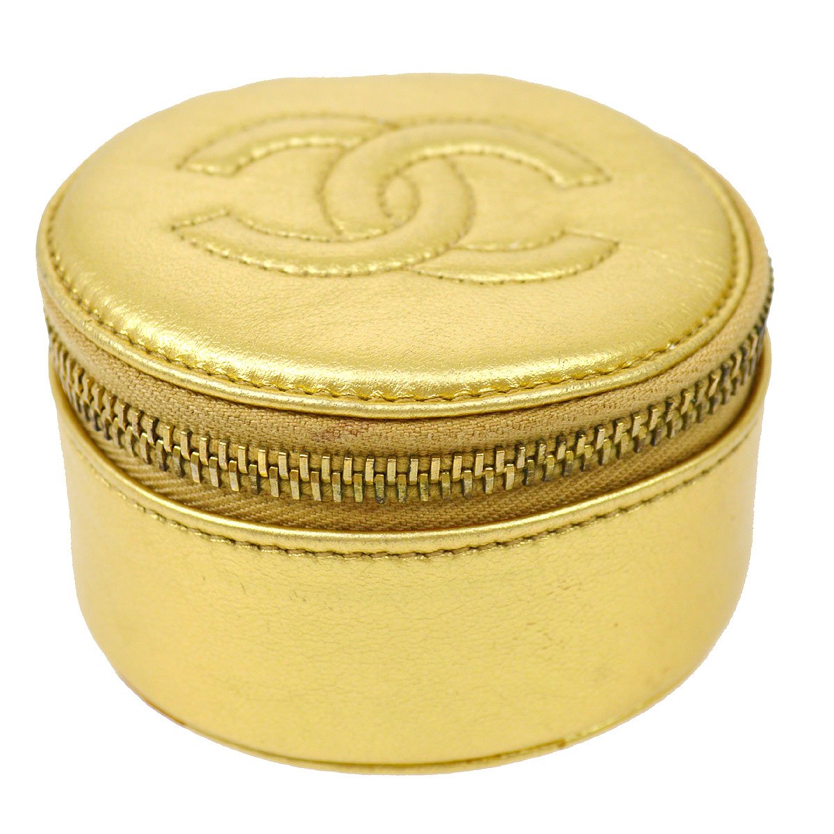 CHANEL 1994-1996 Timeless Jewelry Case Gold Lambskin