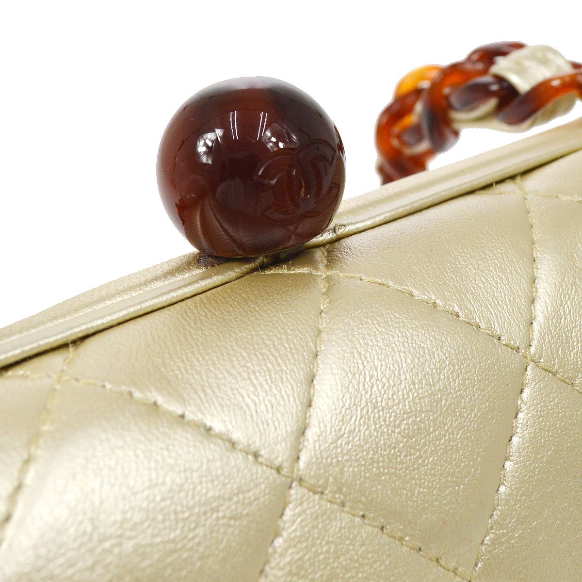 CHANEL 1996-1997 Gold Lambskin Faux Tortoiseshell Kisslock Evening Bag
