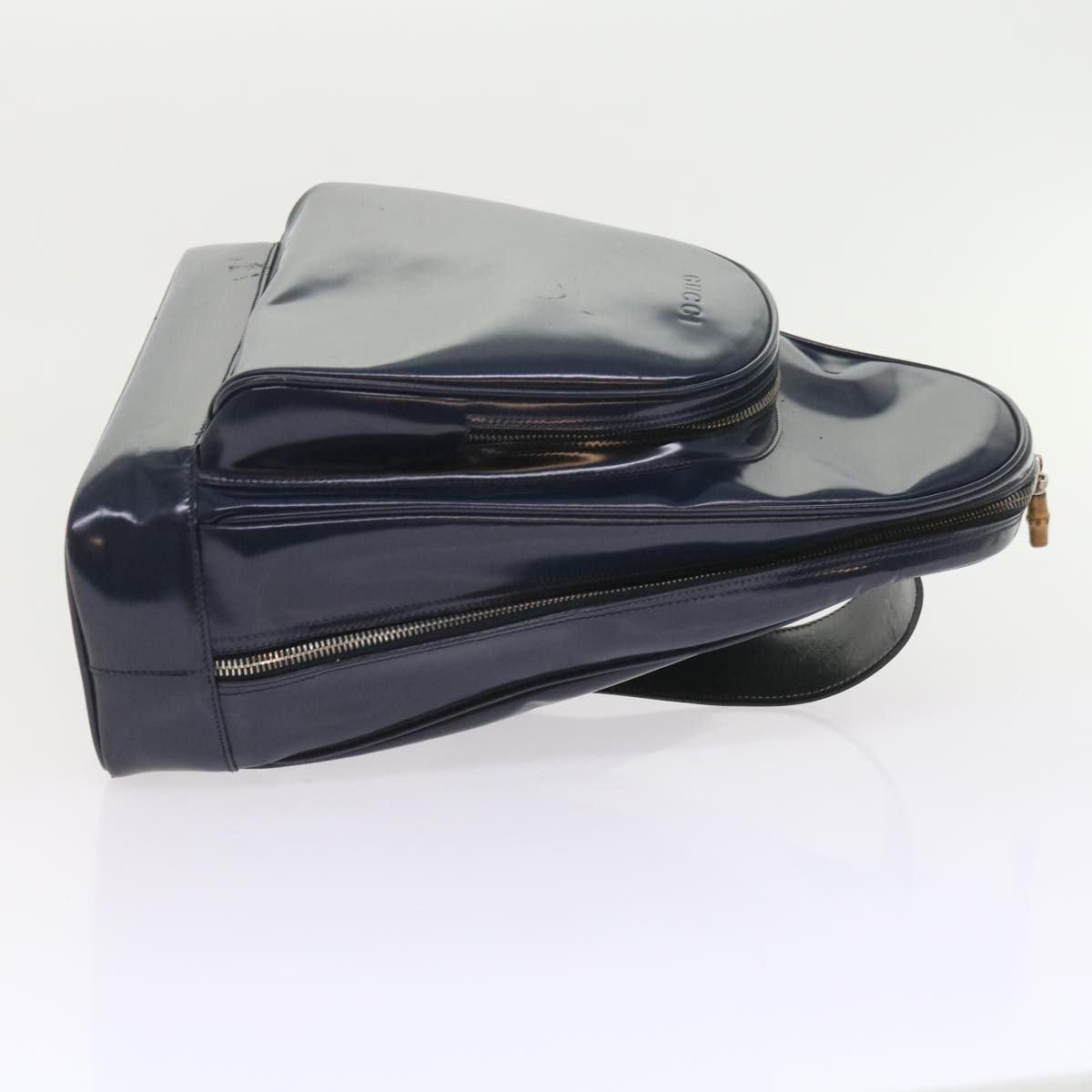 GUCCI Bamboo Body Bag Patent leather Navy ar10595B