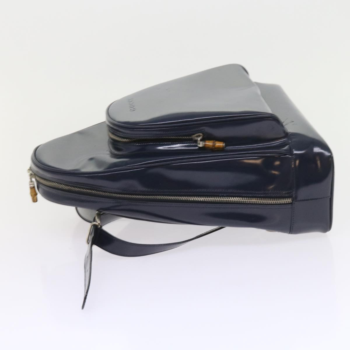 GUCCI Bamboo Body Bag Patent leather Navy ar10595B