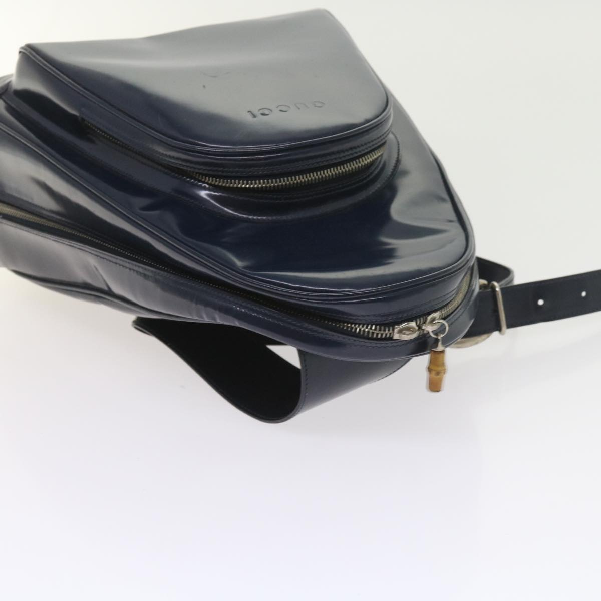 GUCCI Bamboo Body Bag Patent leather Navy ar10595B
