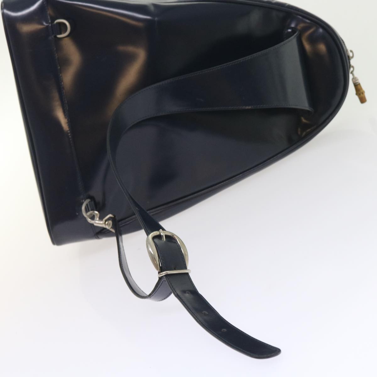 GUCCI Bamboo Body Bag Patent leather Navy ar10595B