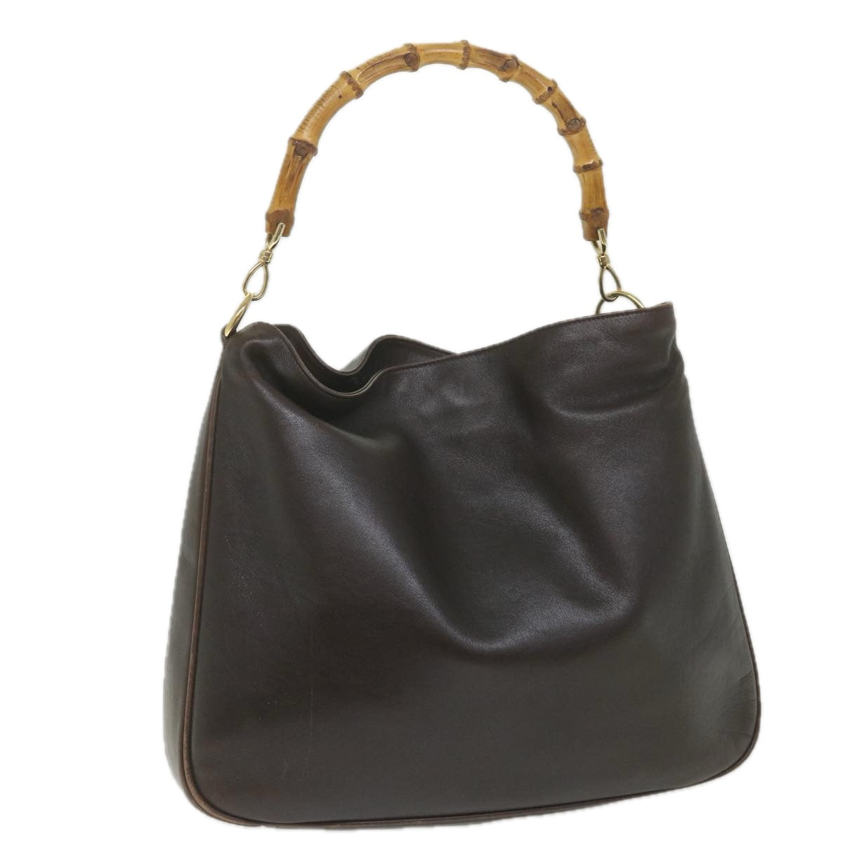 GUCCI Bamboo Shoulder Bag Leather Brown ar10677