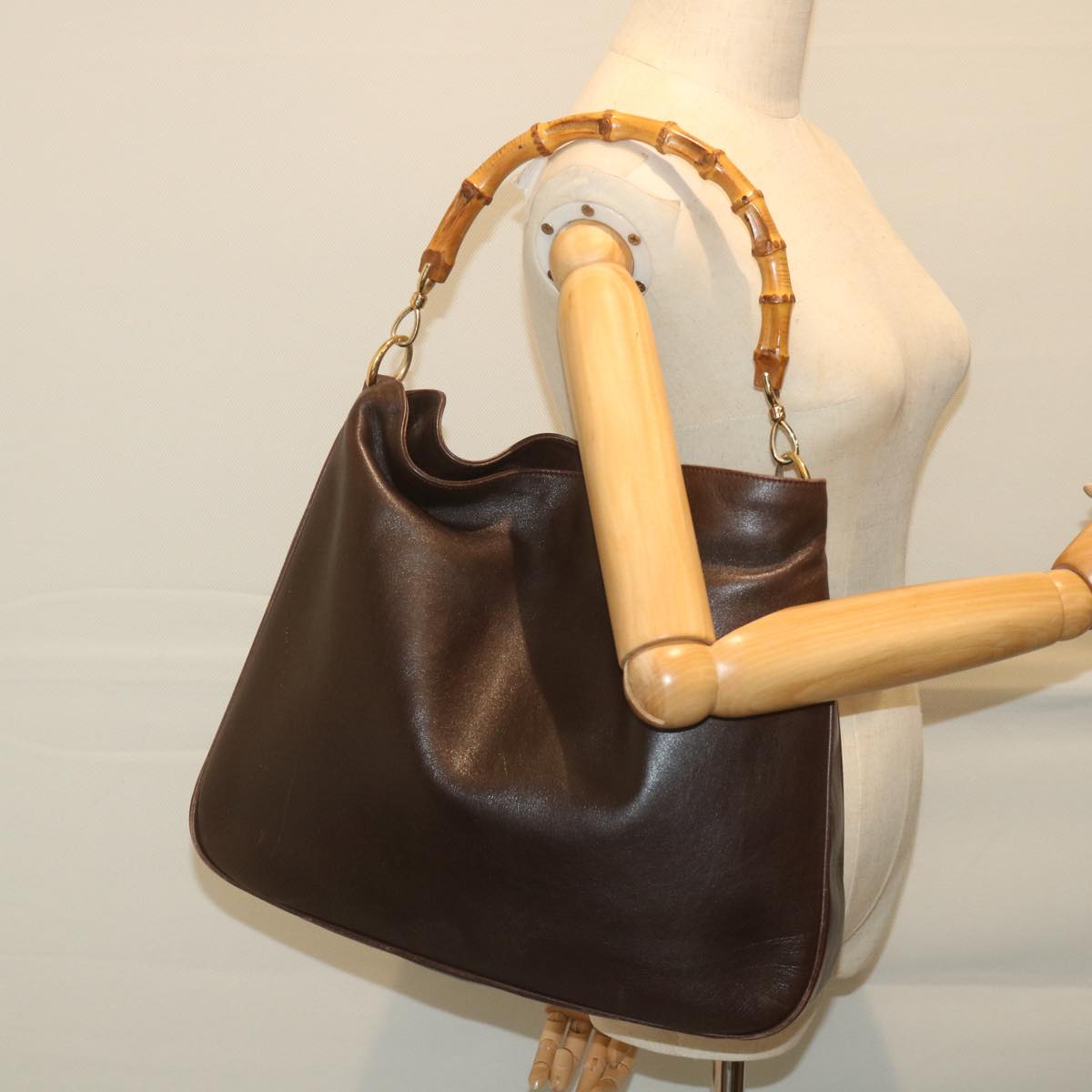 GUCCI Bamboo Shoulder Bag Leather Brown ar10677