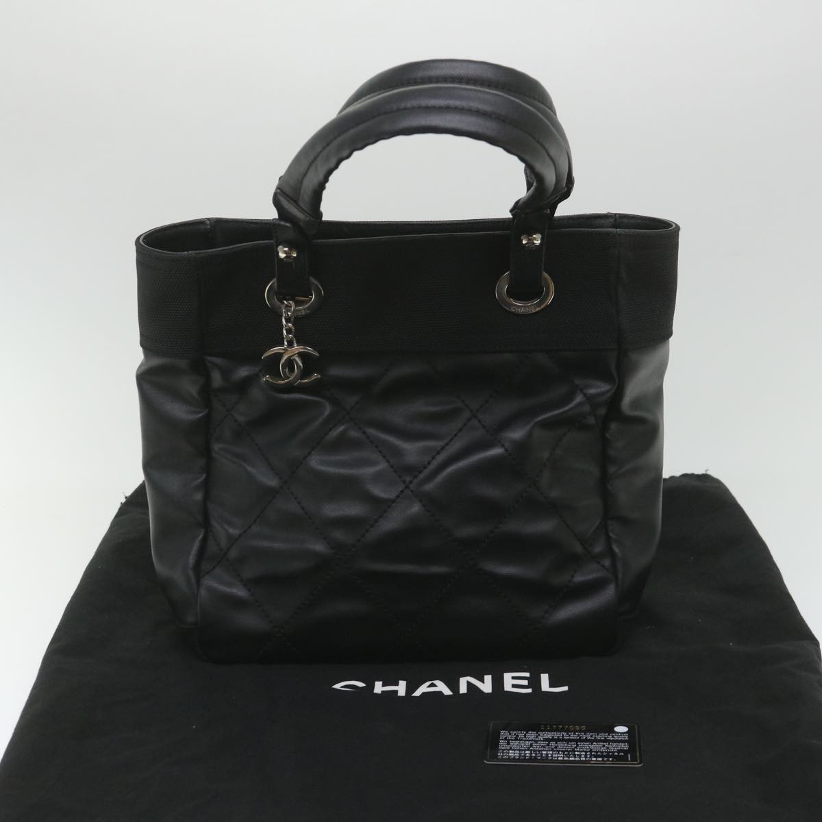 CHANEL Paris Biarritz Tote PM Tote Bag Coated Canvas Black CC ar10719