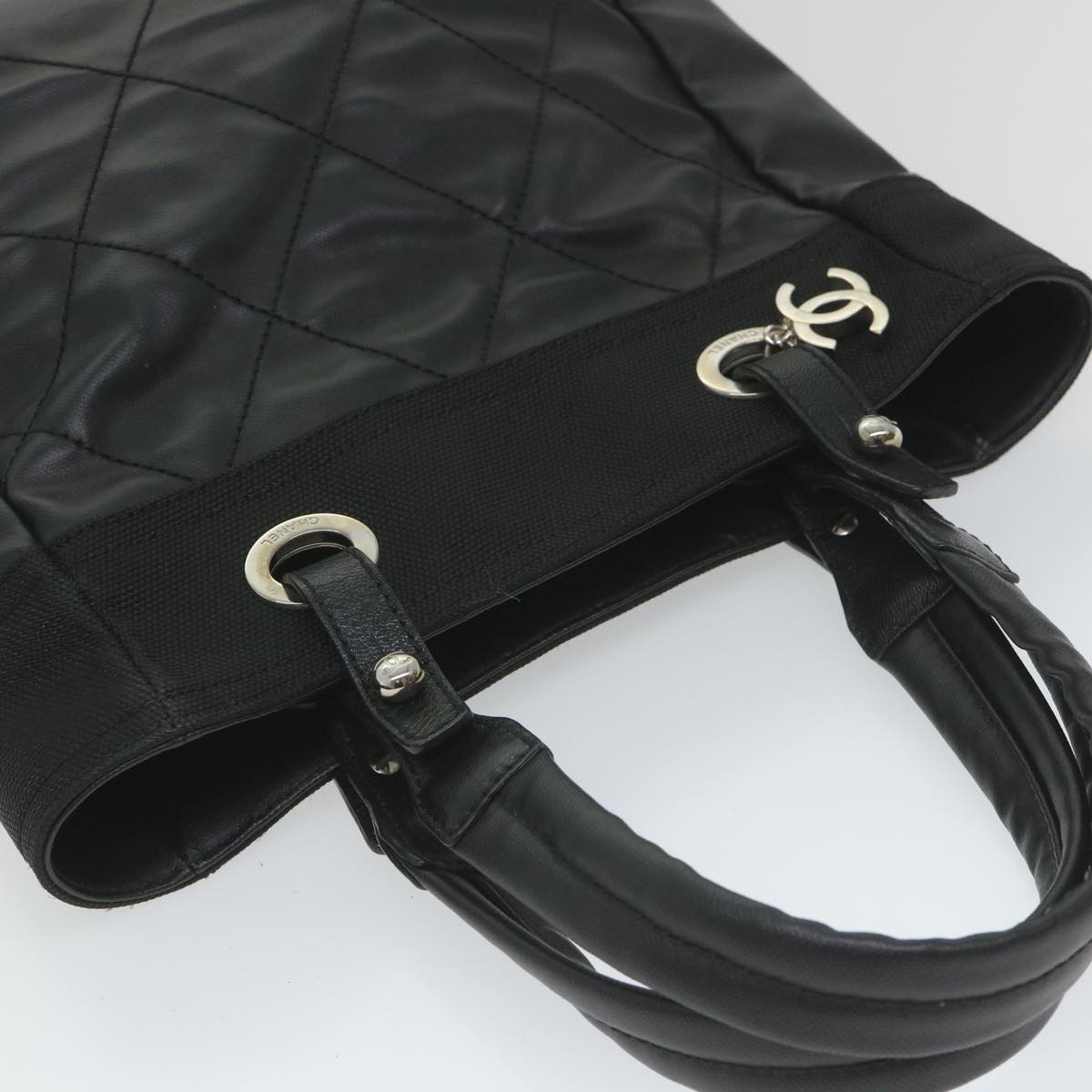 CHANEL Paris Biarritz Tote PM Tote Bag Coated Canvas Black CC ar10719