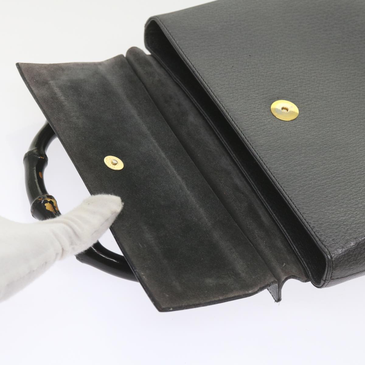 GUCCI Bamboo Hand Bag Leather Gray 001 3444 1887 ar10952B
