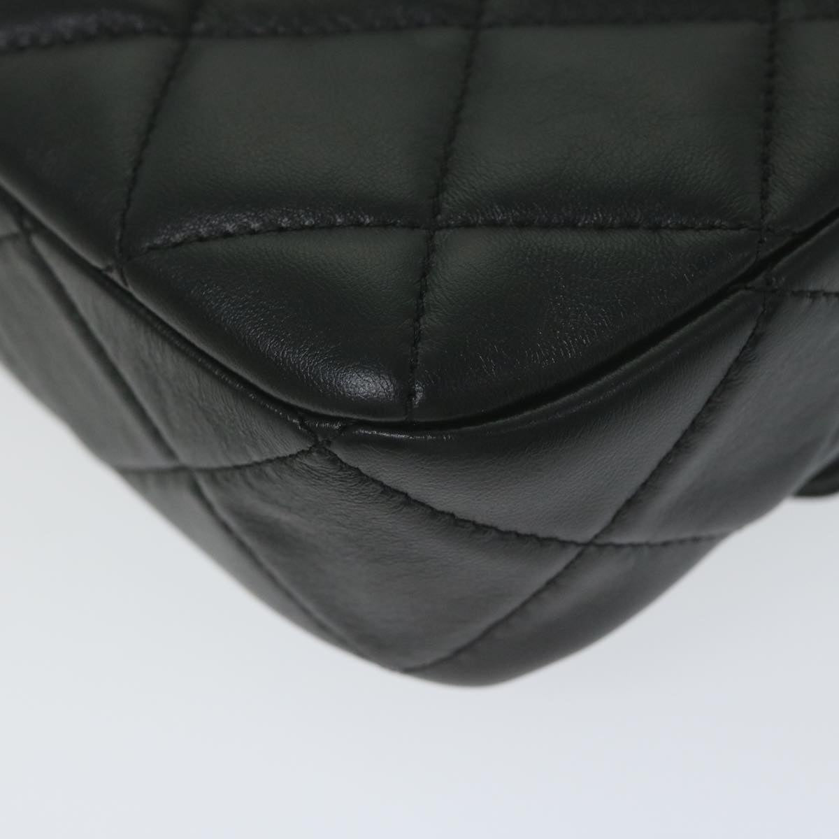 CHANEL Matelasse Turn Lock Chain Shoulder Bag Lamb Skin Black CC ar11105A