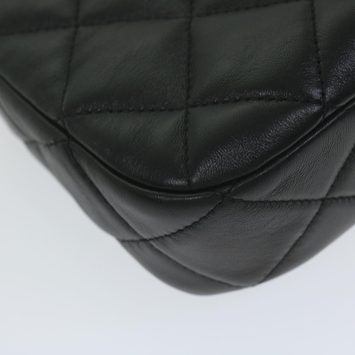 CHANEL Matelasse Turn Lock Chain Shoulder Bag Lamb Skin Black CC ar11105A