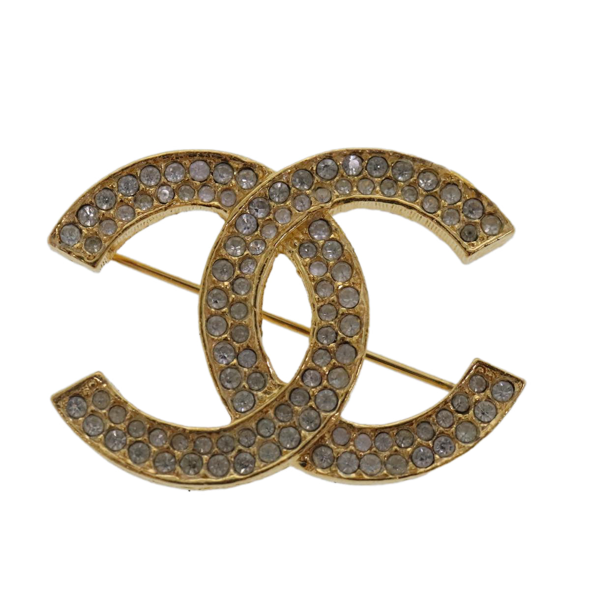 CHANEL COCO Mark Rhinestone Brooch metal Gold Tone CC ar12671