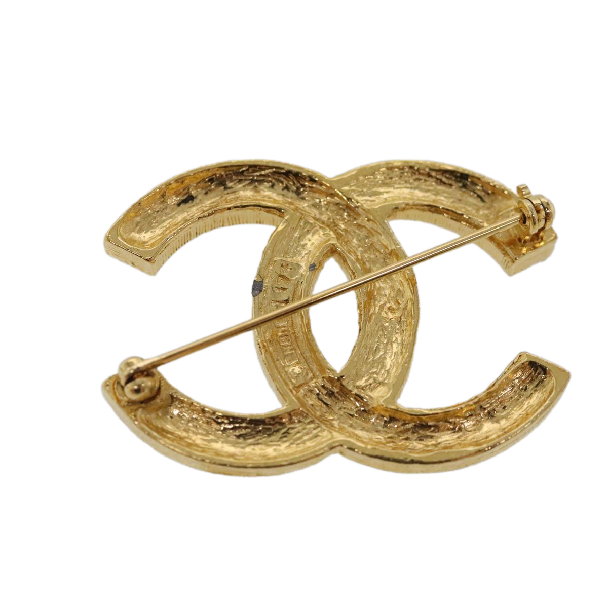 CHANEL COCO Mark Rhinestone Brooch metal Gold Tone CC ar12671