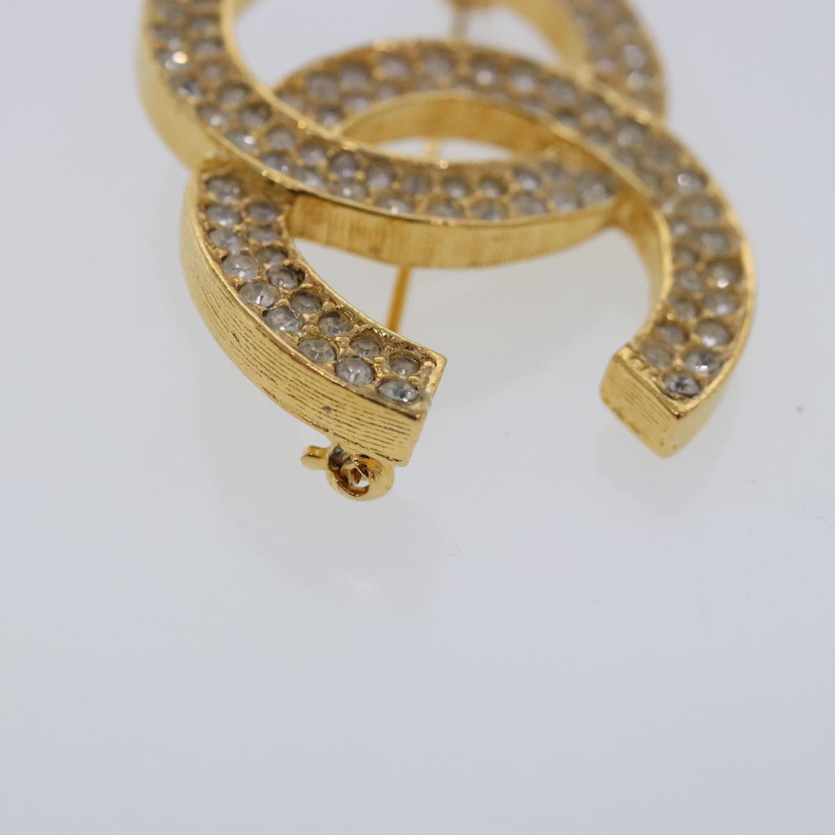 CHANEL COCO Mark Rhinestone Brooch metal Gold Tone CC ar12671