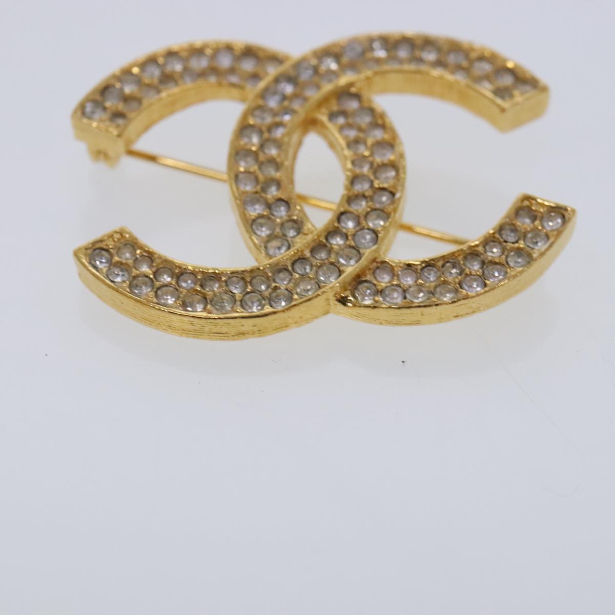 CHANEL COCO Mark Rhinestone Brooch metal Gold Tone CC ar12671