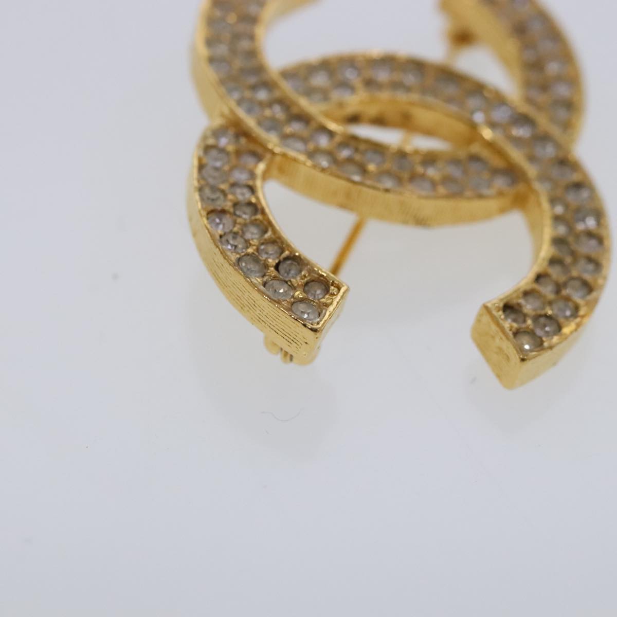 CHANEL COCO Mark Rhinestone Brooch metal Gold Tone CC ar12671