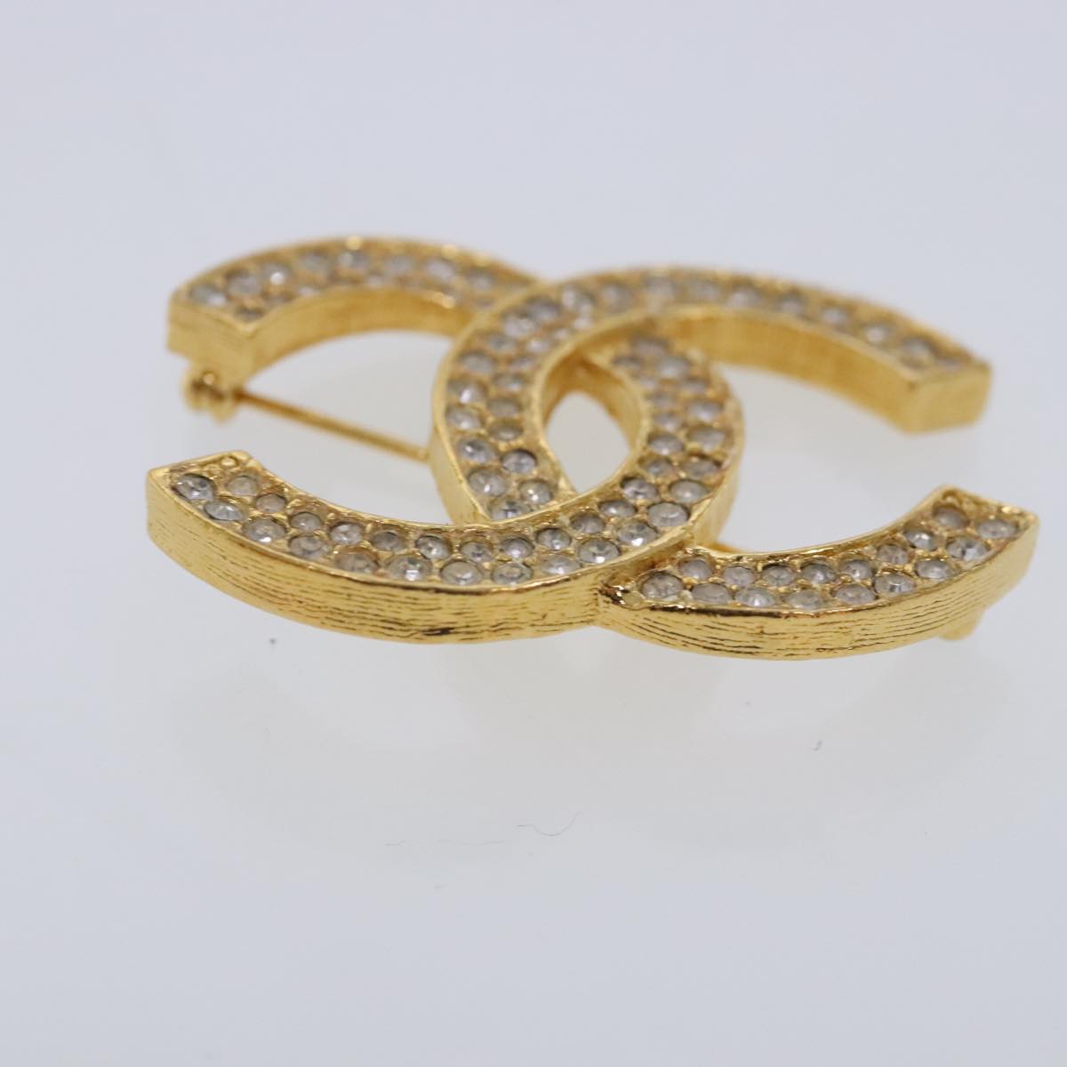CHANEL COCO Mark Rhinestone Brooch metal Gold Tone CC ar12671
