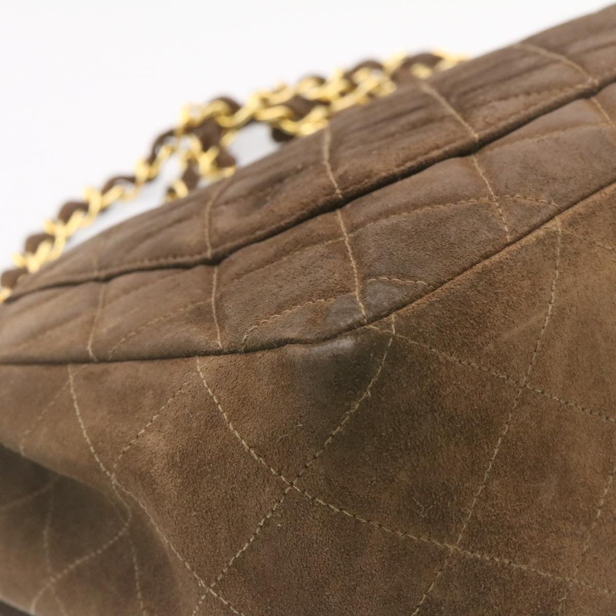 CHANEL Matelasse 30 Double Chain flap Shoulder Bag Suede Brown CC ar4582