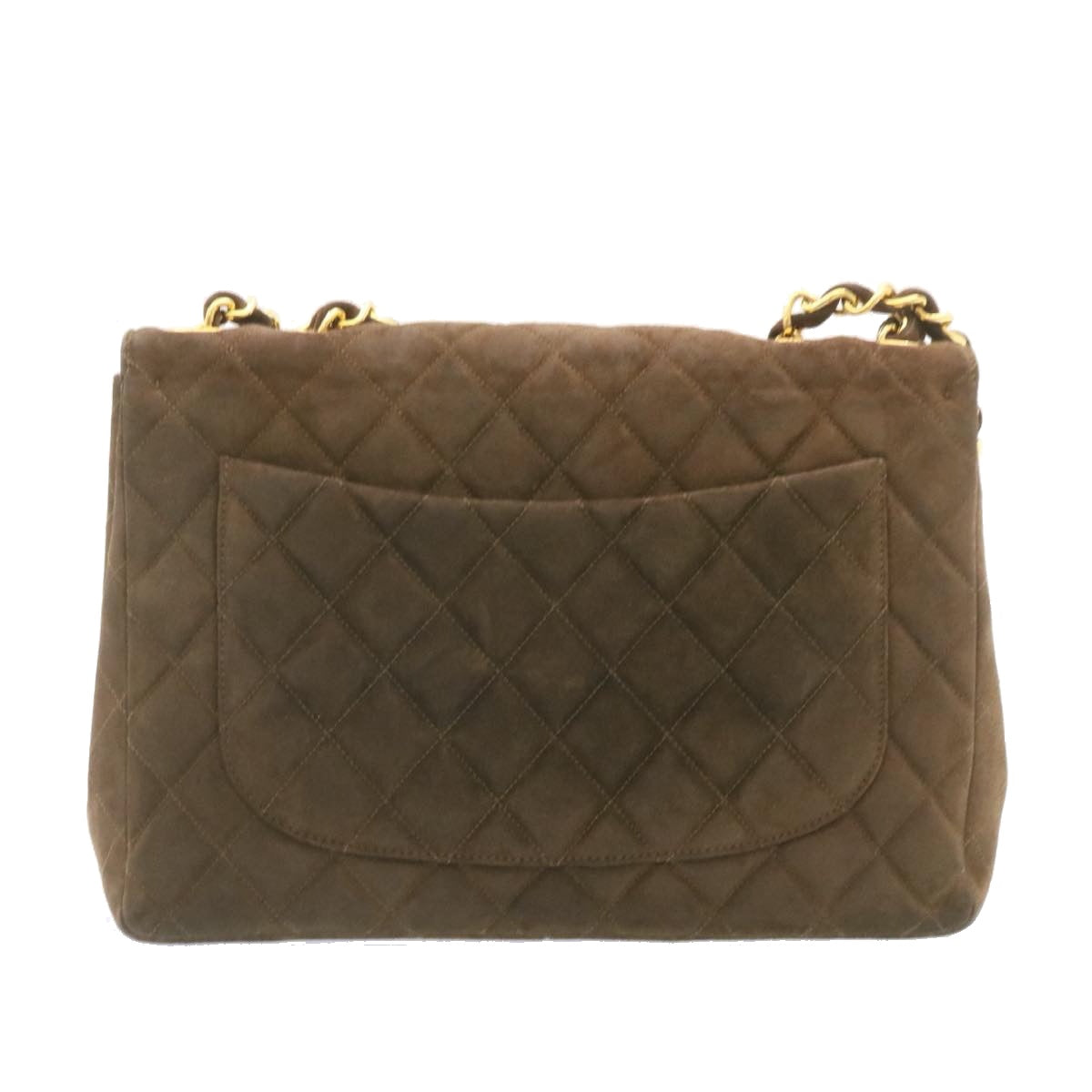 CHANEL Matelasse 30 Double Chain flap Shoulder Bag Suede Brown CC ar4582