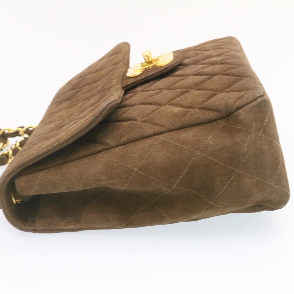 CHANEL Matelasse 30 Double Chain flap Shoulder Bag Suede Brown CC ar4582