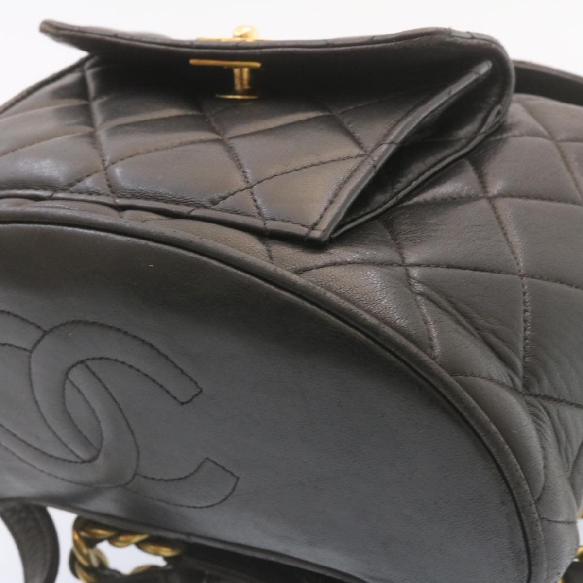 CHANEL Matelasse Backpack Leather Black Gold Tone CC ar4662A