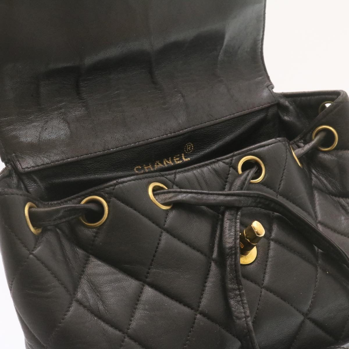 CHANEL Matelasse Backpack Leather Black Gold Tone CC ar4662A