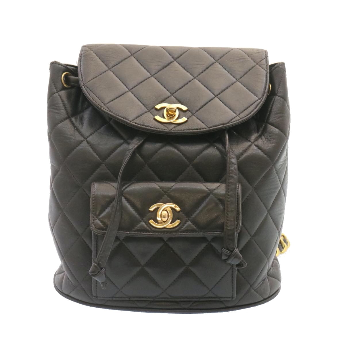 CHANEL Matelasse Backpack Leather Black Gold Tone CC ar4662A