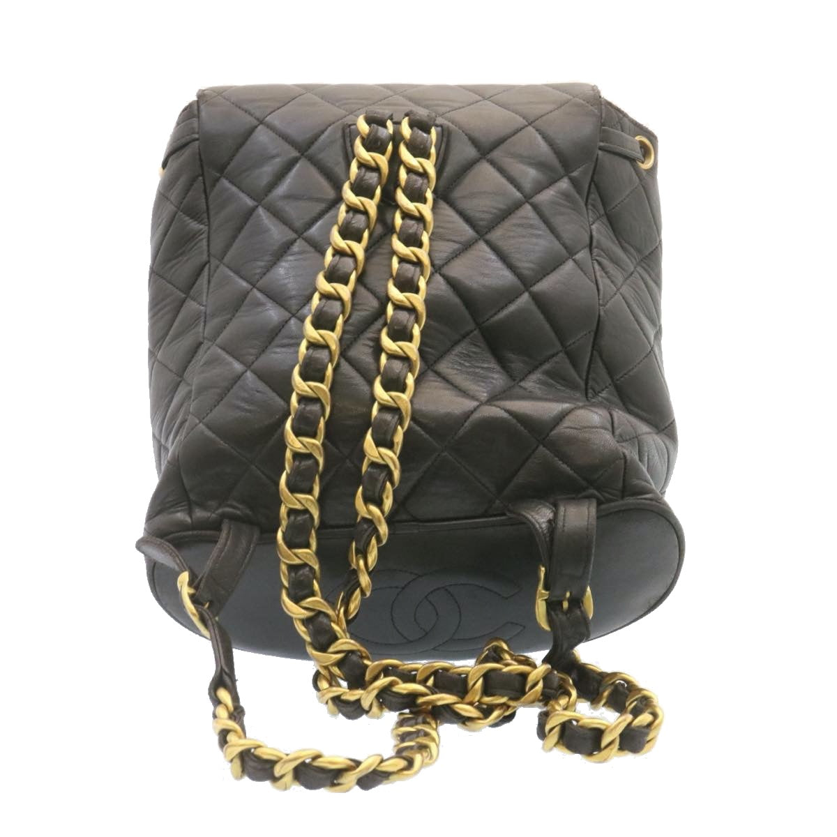 CHANEL Matelasse Backpack Leather Black Gold Tone CC ar4662A