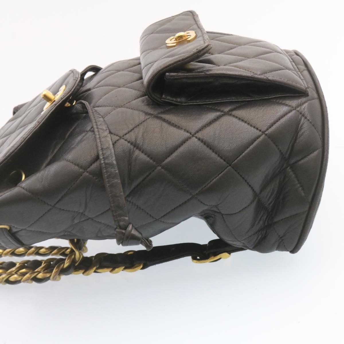 CHANEL Matelasse Backpack Leather Black Gold Tone CC ar4662A