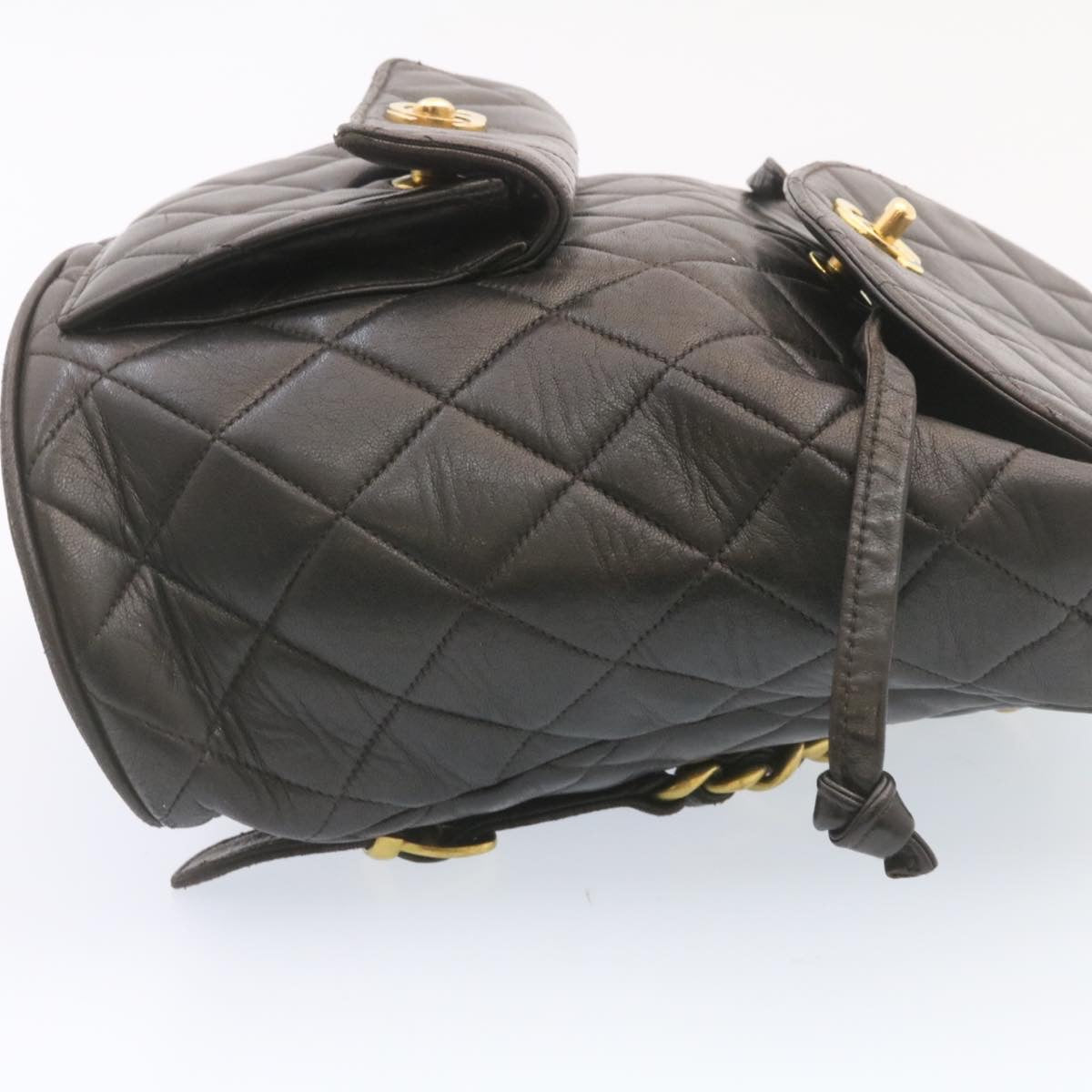 CHANEL Matelasse Backpack Leather Black Gold Tone CC ar4662A