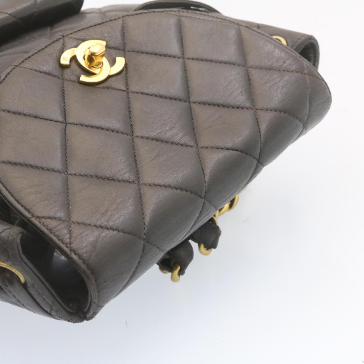 CHANEL Matelasse Backpack Leather Black Gold Tone CC ar4662A
