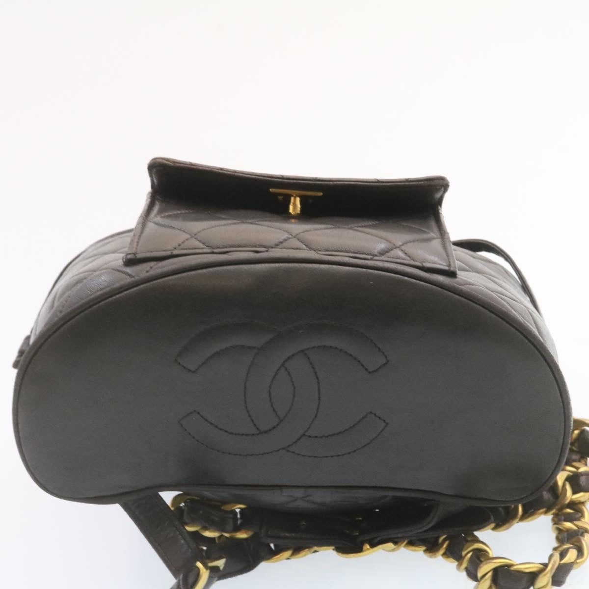 CHANEL Matelasse Backpack Leather Black Gold Tone CC ar4662A