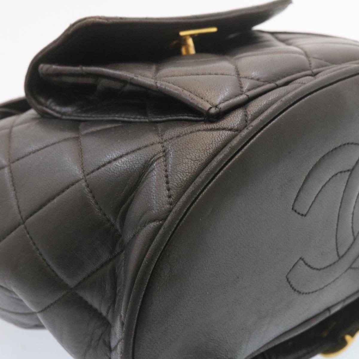 CHANEL Matelasse Backpack Leather Black Gold Tone CC ar4662A