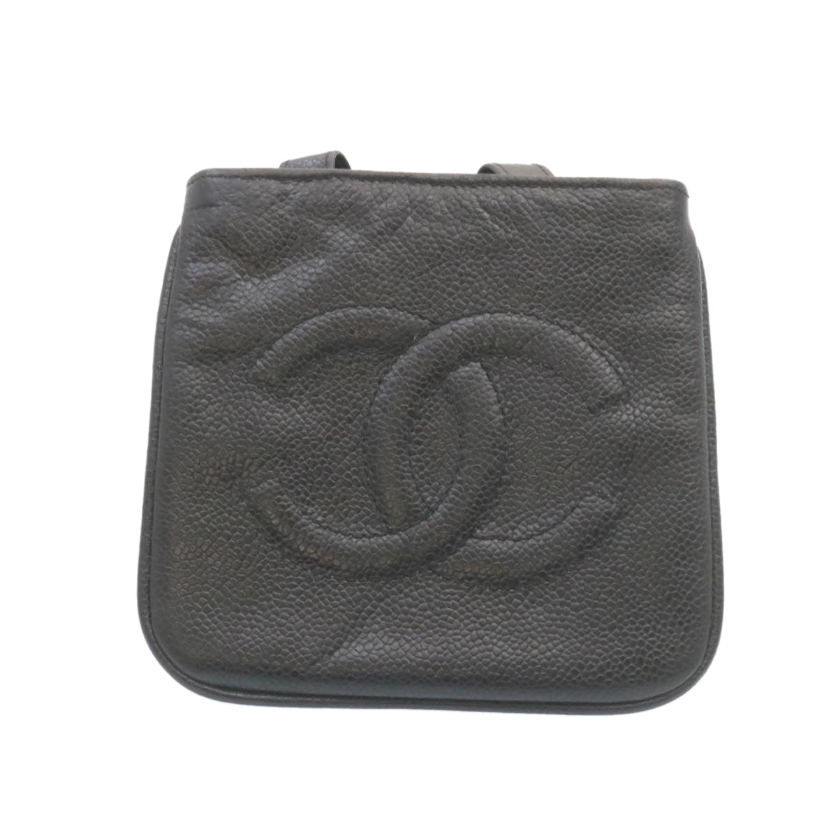 CHANEL Caviar Skin Waist Pouch Leather Black CC ar5893A
