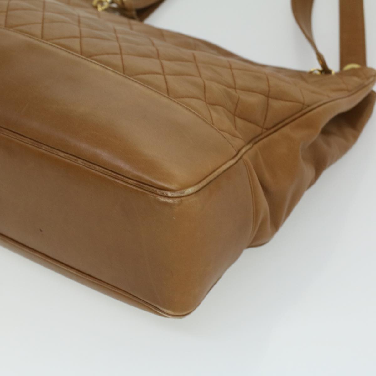 CHANEL Matelasse Chain Shoulder Bag Lamb Skin Brown CC ar8527
