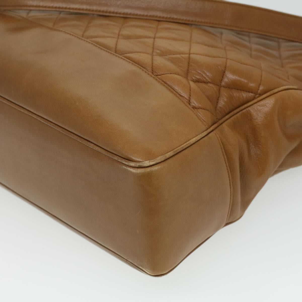 CHANEL Matelasse Chain Shoulder Bag Lamb Skin Brown CC ar8527