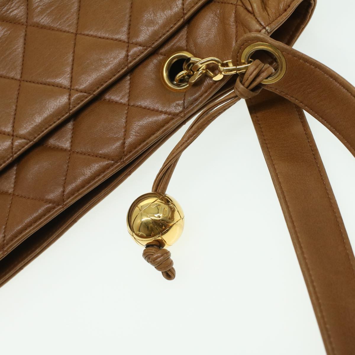 CHANEL Matelasse Chain Shoulder Bag Lamb Skin Brown CC ar8527