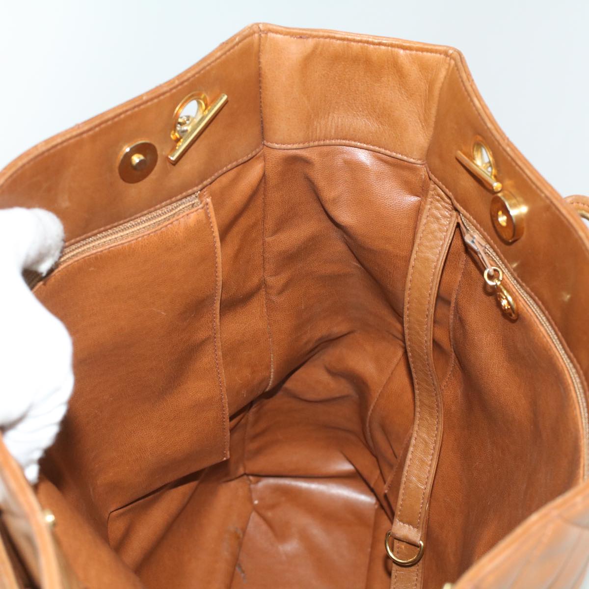 CHANEL Matelasse Chain Shoulder Bag Lamb Skin Brown CC ar8527