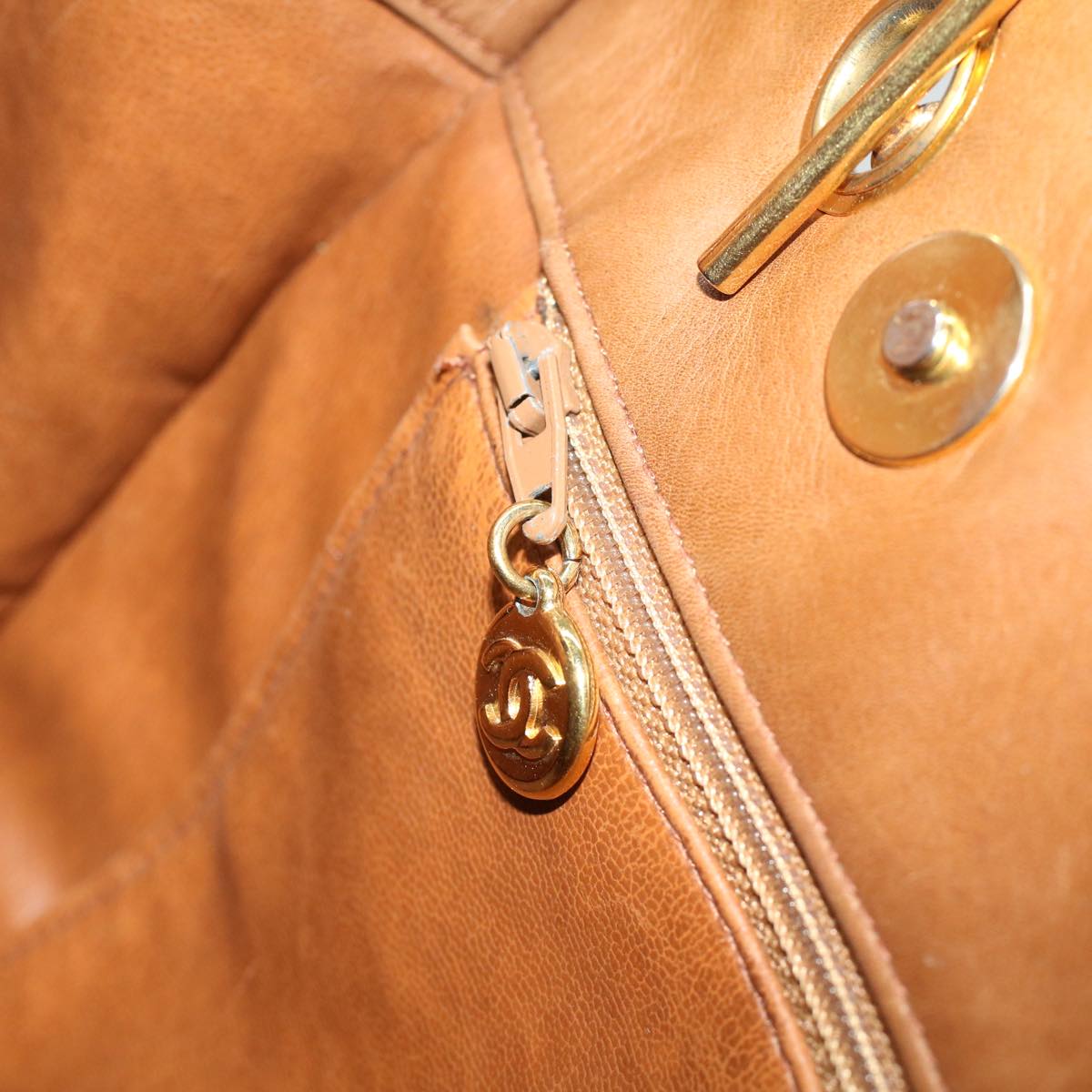 CHANEL Matelasse Chain Shoulder Bag Lamb Skin Brown CC ar8527