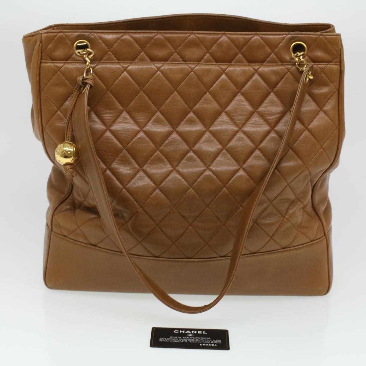 CHANEL Matelasse Chain Shoulder Bag Lamb Skin Brown CC ar8527