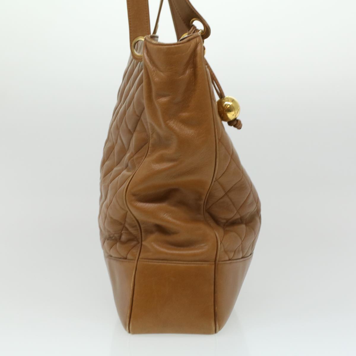 CHANEL Matelasse Chain Shoulder Bag Lamb Skin Brown CC ar8527