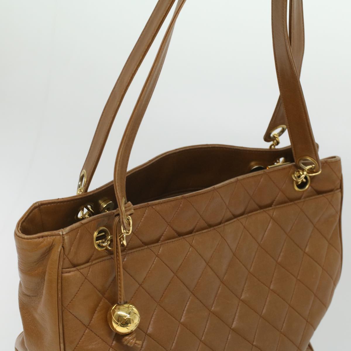 CHANEL Matelasse Chain Shoulder Bag Lamb Skin Brown CC ar8527