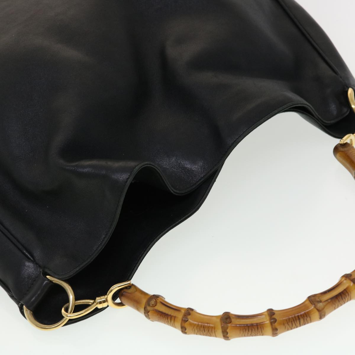 GUCCI Bamboo Hand Bag Leather 2way Black 001.0166.1577 ar9614