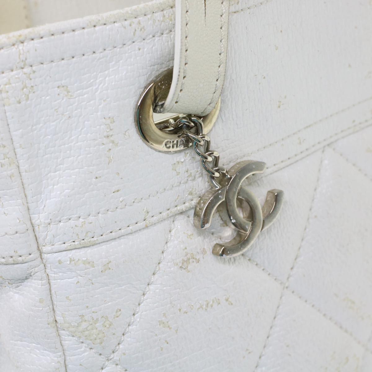 CHANEL Shoulder Bag Coated Canvas White CC ar9716