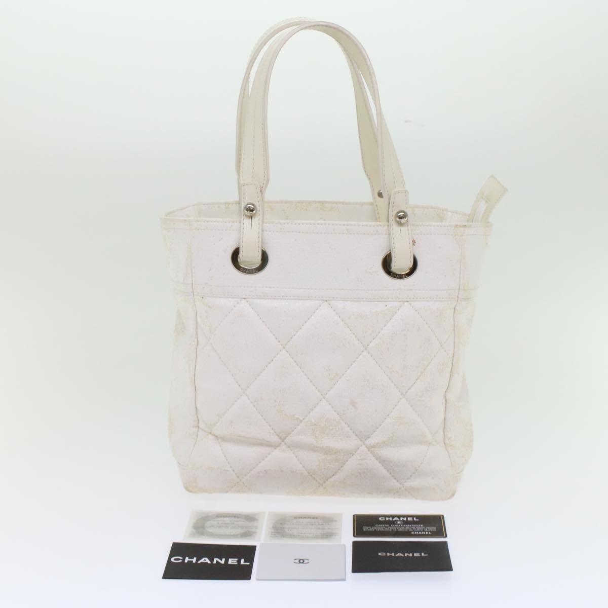 CHANEL Shoulder Bag Coated Canvas White CC ar9716