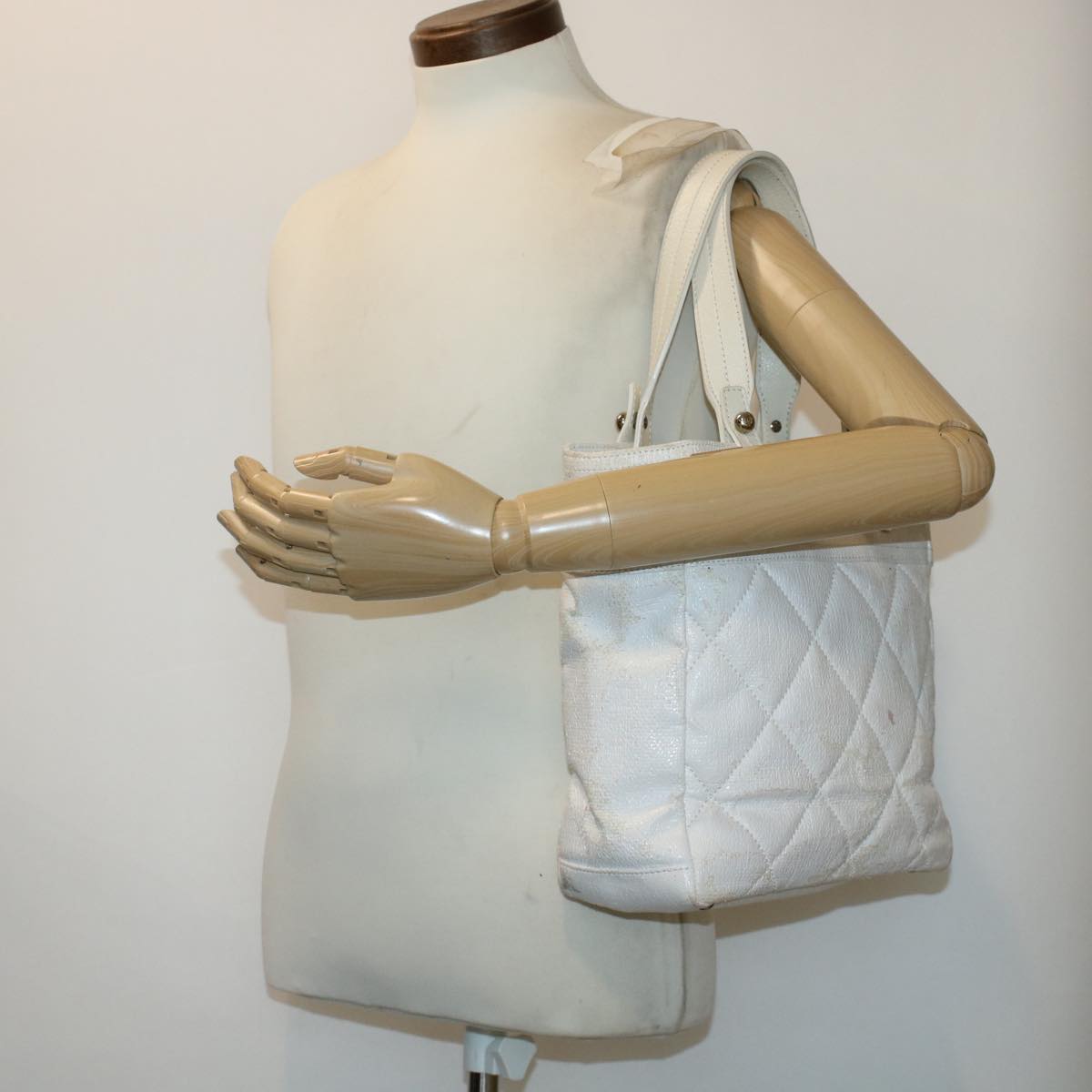 CHANEL Shoulder Bag Coated Canvas White CC ar9716