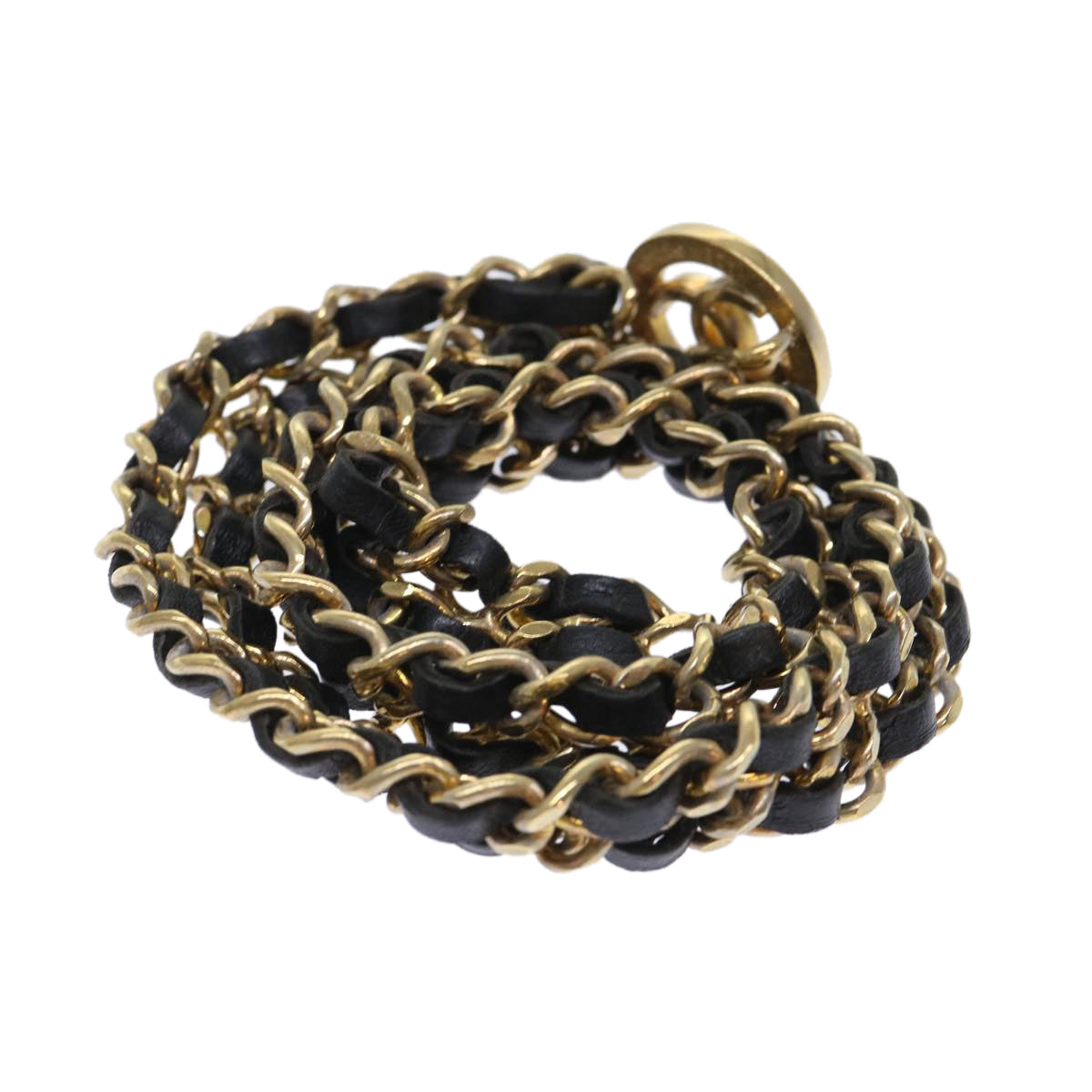 CHANEL Chain Belt Metal Leather Gold Tone Black CC ar9801B